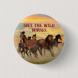 Red de wilde paarden ronde button 3,2 cm