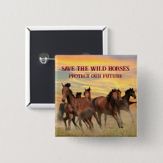 Red de wilde paarden vierkante button 5,1 cm (Voorkant /achterkant)