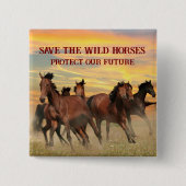 Red de wilde paarden vierkante button 5,1 cm (Voorkant)