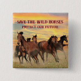 Red de wilde paarden vierkante button 5,1 cm