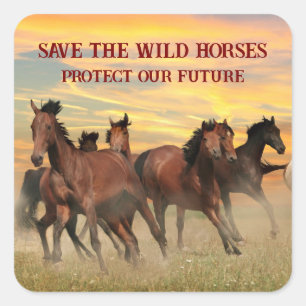 Red de wilde paarden vierkante sticker