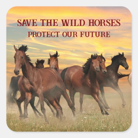 Red de wilde paarden vierkante sticker (Voorkant)