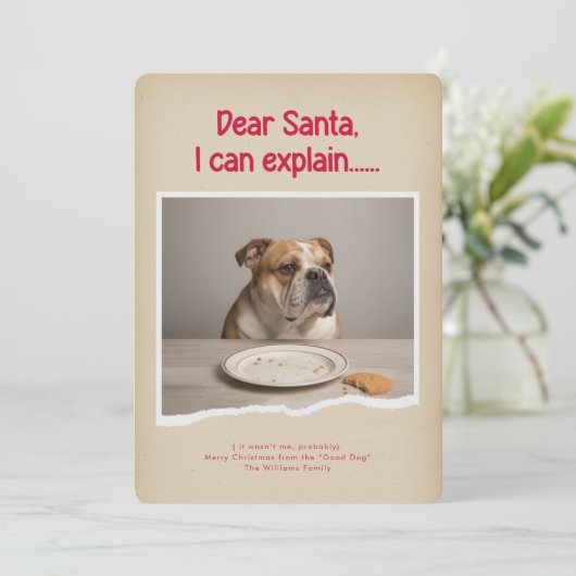 Red Dear Santa I Can Explain Funny Dog Christmas Feestdagenkaart (Staand voorkant)