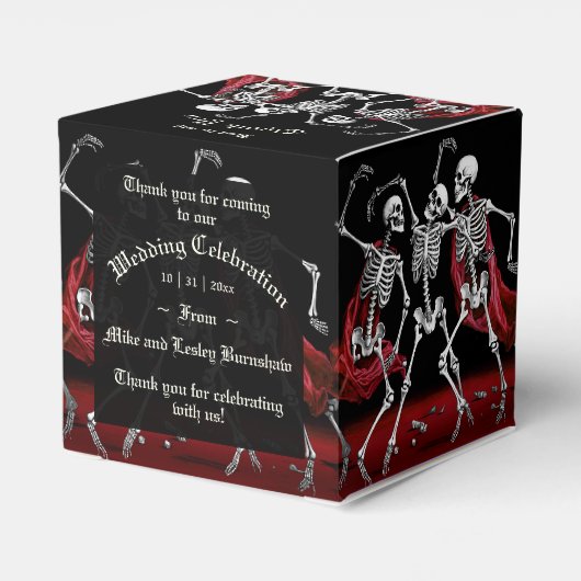 Red Death Dancing Skeletten Gotische bruiloft Bedankdoosjes (Achterkant)