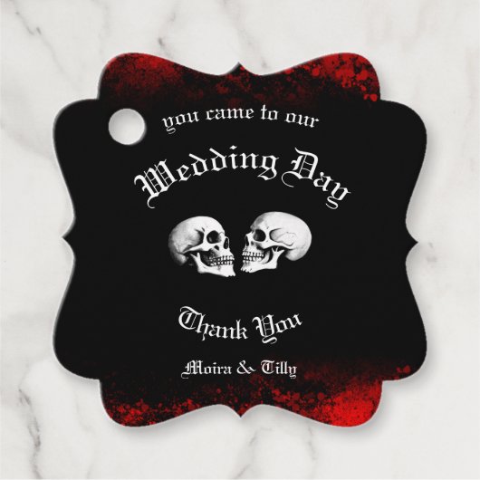 Red Death Dancing Skeletten Gotische bruiloft Bedankjes Labels (Voorkant)
