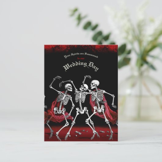 Red Death Dancing Skeletten Gotische bruiloft Briefkaart (Staand voorkant)