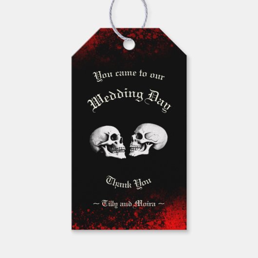 Red Death Dancing Skeletten Gotische bruiloft Cadeaulabel (Voorkant)