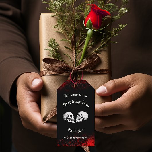 Red Death Dancing Skeletten Gotische bruiloft Cadeaulabel