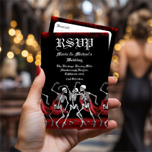 Red Death Dancing Skeletten Gotische bruiloft RSVP Kaartje