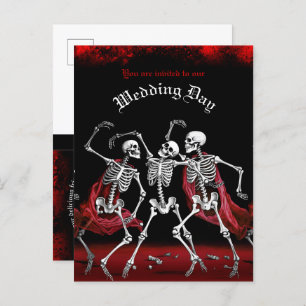 Red Death Dancing Skeletten Gotische bruiloft Uitnodiging Briefkaart