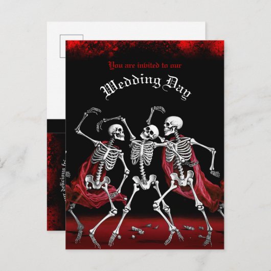 Red Death Dancing Skeletten Gotische bruiloft Uitnodiging Briefkaart (Voorkant / Achterkant)