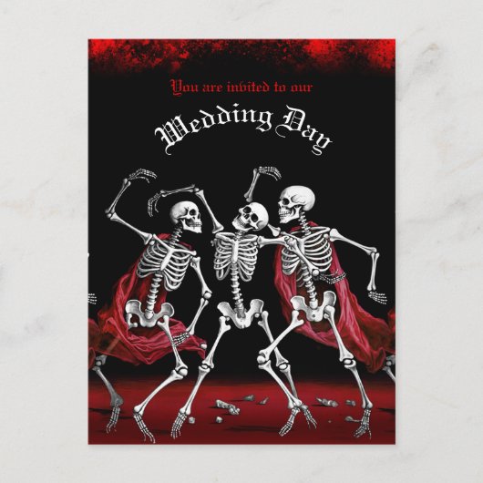 Red Death Dancing Skeletten Gotische bruiloft Uitnodiging Briefkaart (Voorkant)