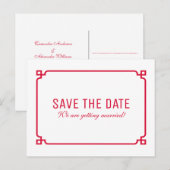 Red Deco Chic Save the Date Briefkaart (Voorkant / Achterkant)