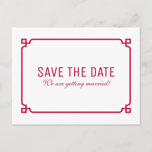Red Deco Chic Save the Date Briefkaart (Voorkant)