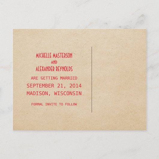 Red Deco Chic Save the Date Briefkaart (Achterkant)