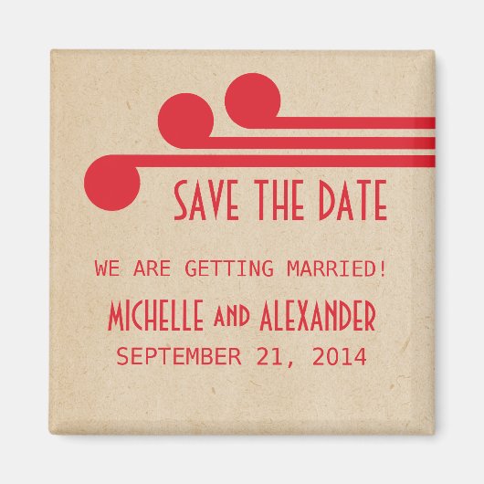 Red Deco Chic Save the Date Magnet (Voorkant)