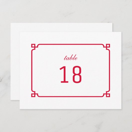 Red Deco Chic Table Number Briefkaart (Voorkant / Achterkant)