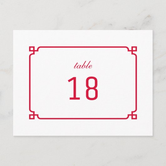 Red Deco Chic Table Number Briefkaart (Voorkant)