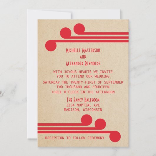 Red Deco Chic Wedding Invite Kaart (Voorkant)
