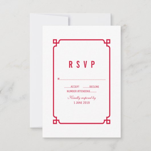 Red Deco Chic Wedding RSVP (Voorkant)