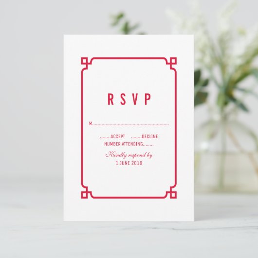 Red Deco Chic Wedding RSVP (Staand voorkant)
