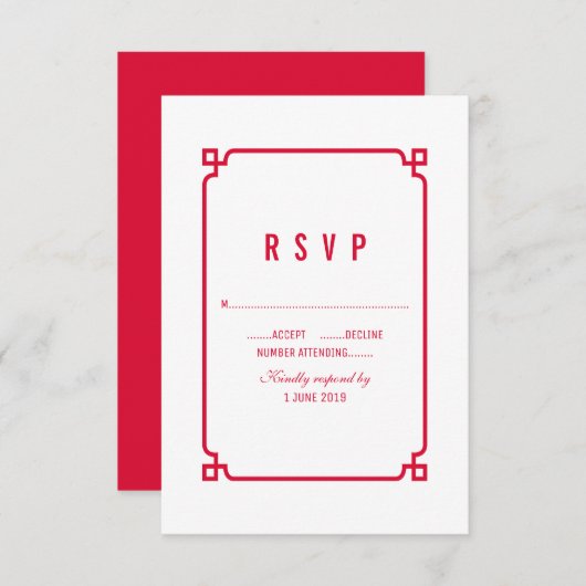 Red Deco Chic Wedding RSVP (Voorkant / Achterkant)