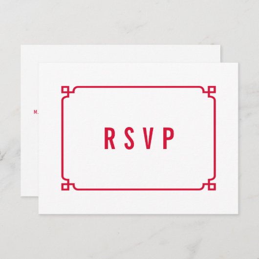 Red Deco Chic Wedding RSVP Briefkaart (Voorkant / Achterkant)