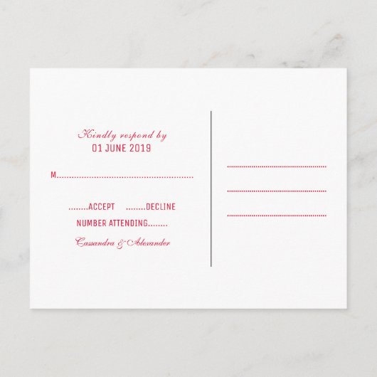 Red Deco Chic Wedding RSVP Briefkaart (Achterkant)