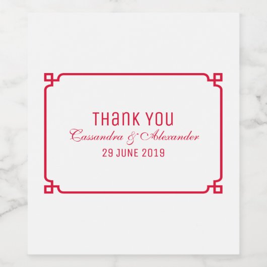 Red Deco Chic Wedding Wijn Etiket (Enkel label)
