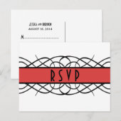 Red Deco Flourish RSVP Briefkaart (Voorkant / Achterkant)