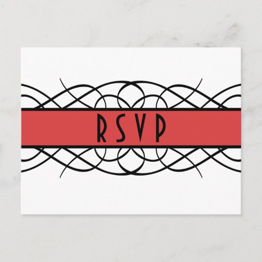 Red Deco Flourish RSVP Briefkaart (Voorkant)