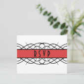 Red Deco Flourish RSVP Briefkaart (Staand voorkant)