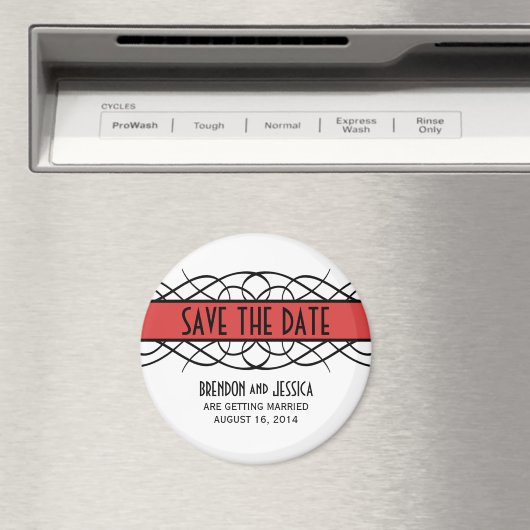 Red Deco Flourish Save the Date Magnet (Insitu (Vaatwasser))