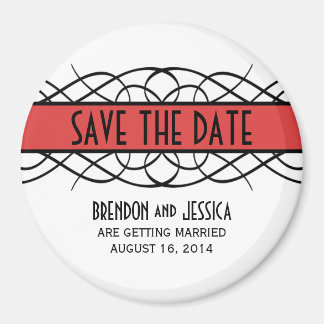 Red Deco Flourish Save the Date Magnet