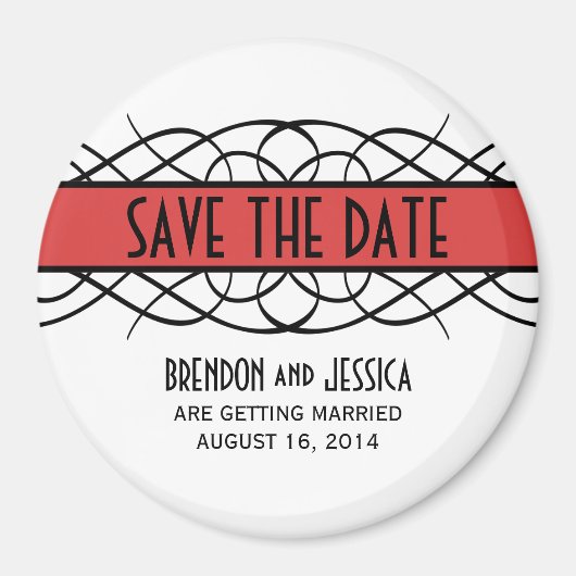 Red Deco Flourish Save the Date Magnet (Voorkant)