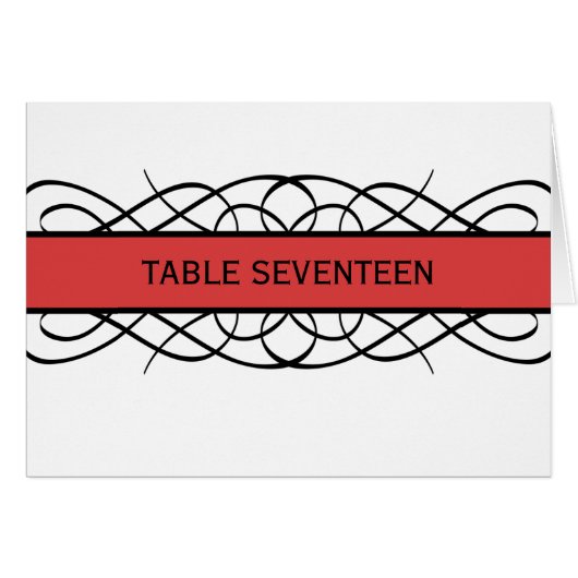 Red Deco Flourish Table Number Kaart (Voorkant Horizontaal)