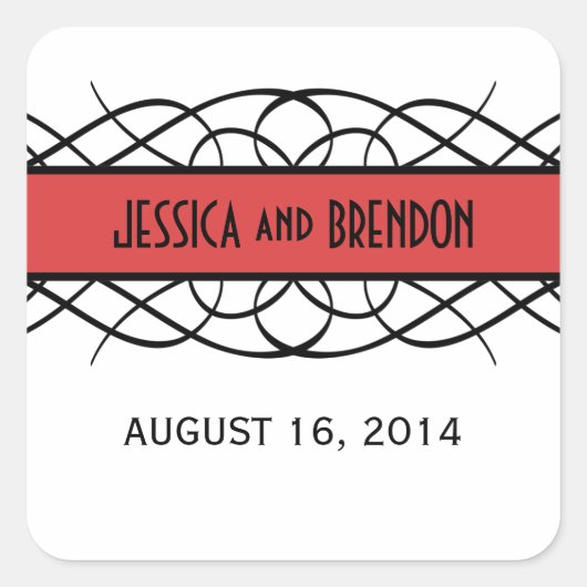 Red Deco Flourish Wedding Stickers (Voorkant)