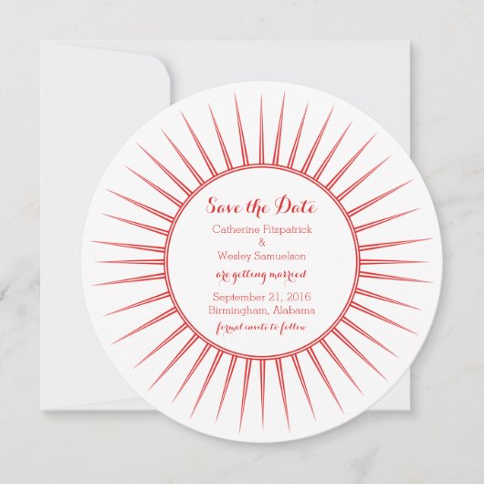 Red Deco Retro Save the Date Invite Kaart (Voorkant)
