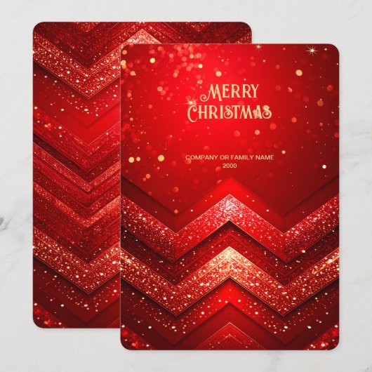 Red Decorative Christmas Glitter Holiday Card Feestdagenkaart (Voorkant / Achterkant)