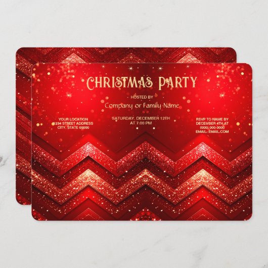 Red Decorative Christmas Glitter Holiday Party Kaart (Voorkant / Achterkant)