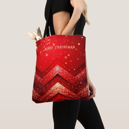 Red Decorative Christmas Glitter Holiday Tote Bag (Dichtbij)