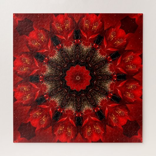 Red Decorative Floral Jigsaw Puzzle Legpuzzel (Horizontaal)