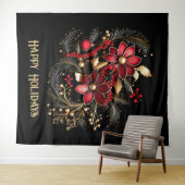 Red Decorative Flowers Holiday Backdrop Wandkleed (In Situ (horizontaal))
