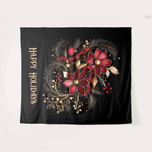 Red Decorative Flowers Holiday Backdrop Wandkleed (Voorkant (horizontaal))