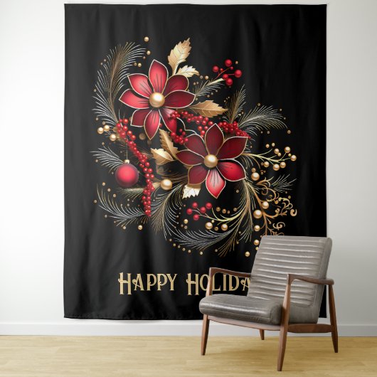 Red Decorative Flowers Holiday Backdrop Wandkleed (In situ)