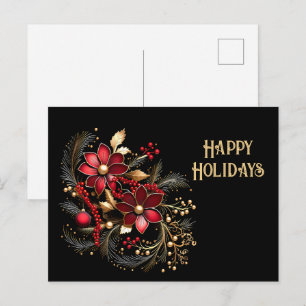 Red Decorative Flowers Holiday Briefkaart