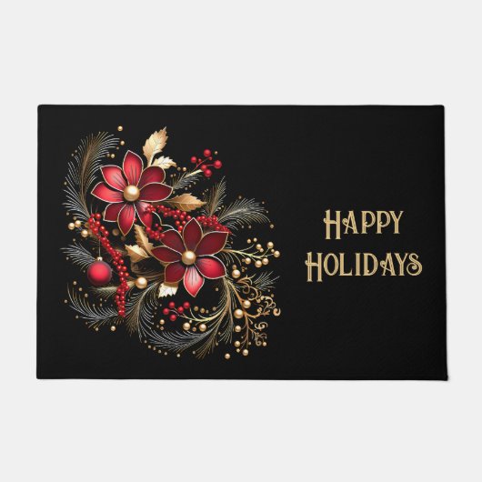 Red Decorative Flowers Holiday Doormat Deurmat (Voorkant)