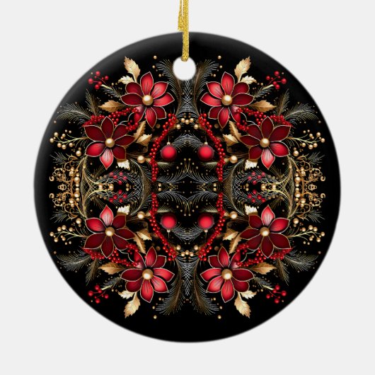 Red Decorative Flowers Holiday Ornament (Achterkant)