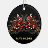 Red Decorative Flowers Holiday Ornament (Links)