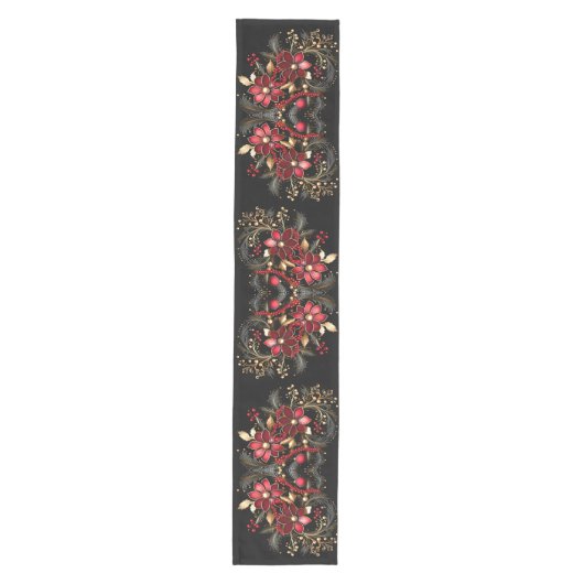 Red Decorative Flowers Holiday Table Runner Medium Tafelloper (Voorkant)